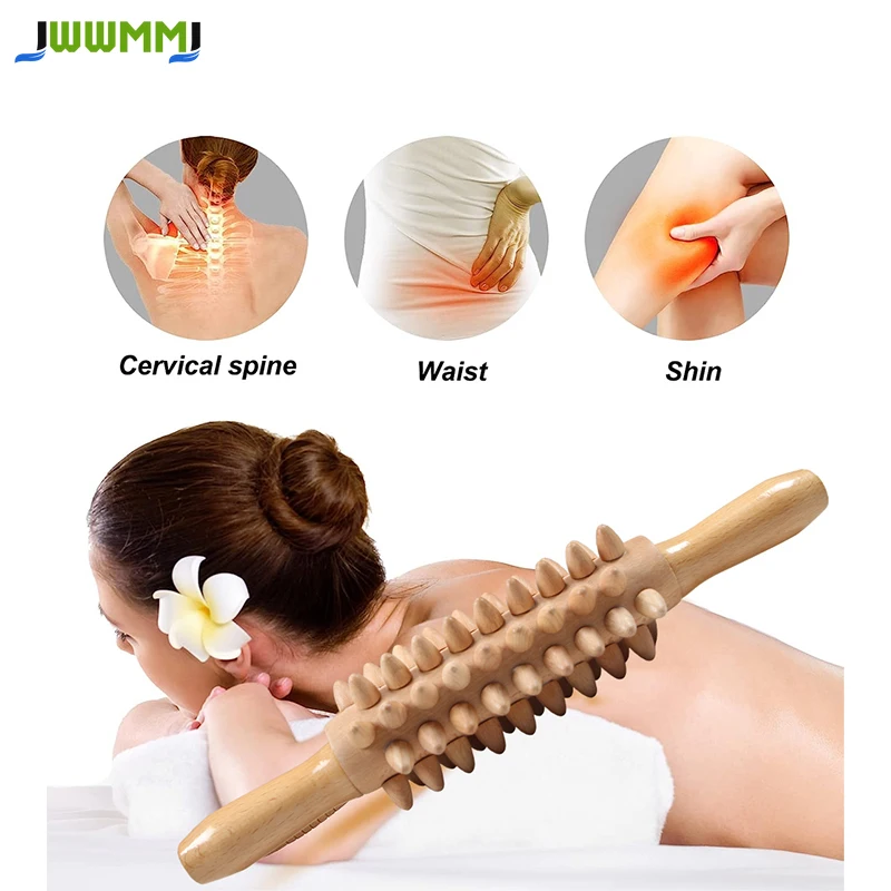 Rolo de massagem de madeira, rolo corporal multifuncional para celulite, tensão muscular e suporte de saúde da pele, massageador natural, 1 peça