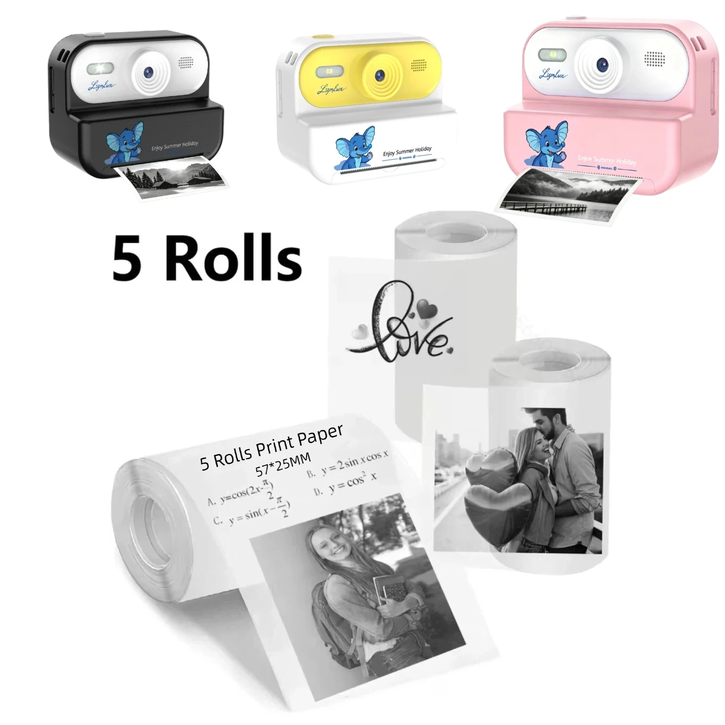 Kids Camera Instant Print Photo for Kids Instant Camera Thermal Printing BPA Free 57x25mm White Non-Adhesive Photo Print Rolls