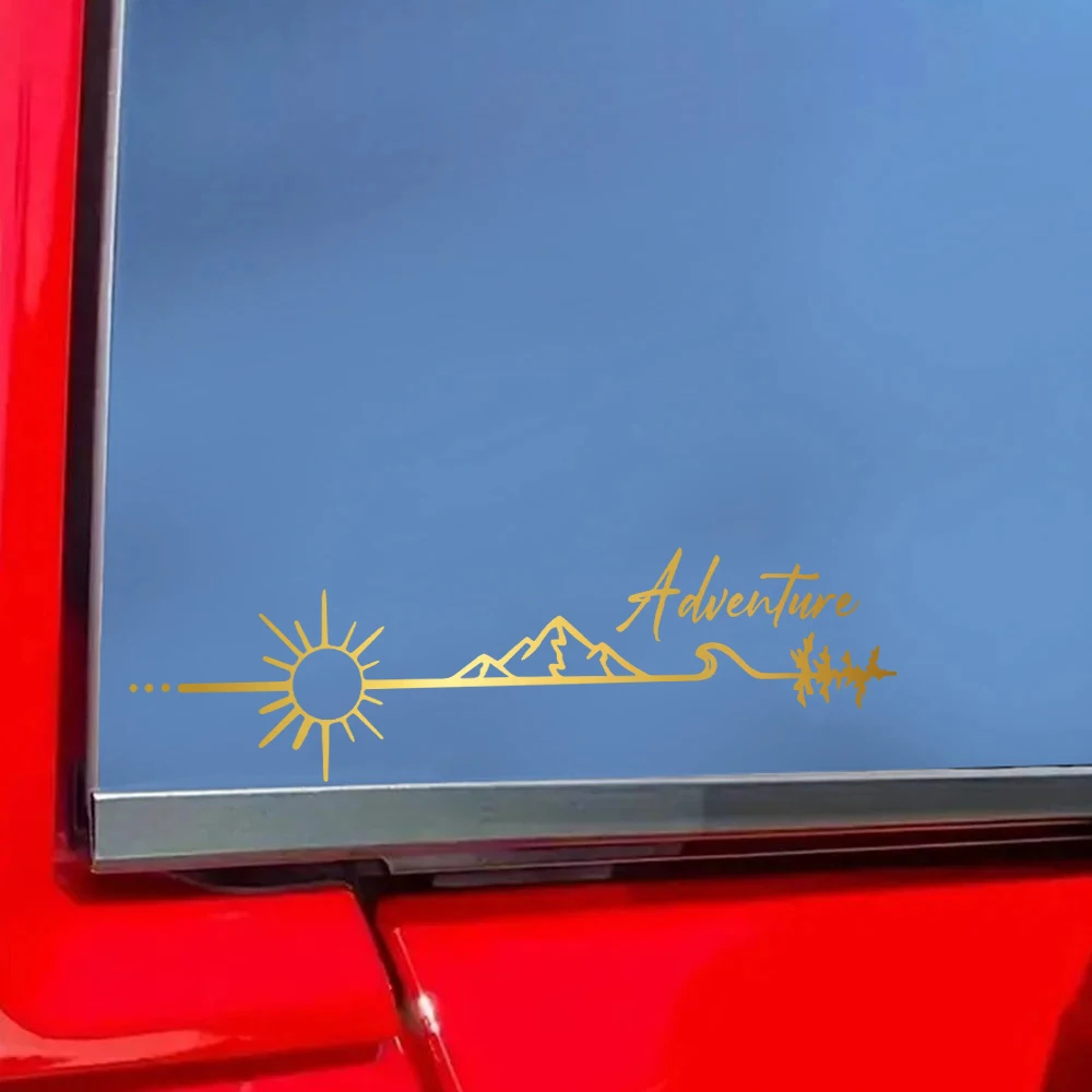 Adventure Sun Mountain Vinyl Car Sticker Waterproof Sunproof Camping Decal for RV Camper Van EV Truck Window Helmet Laptop Decor