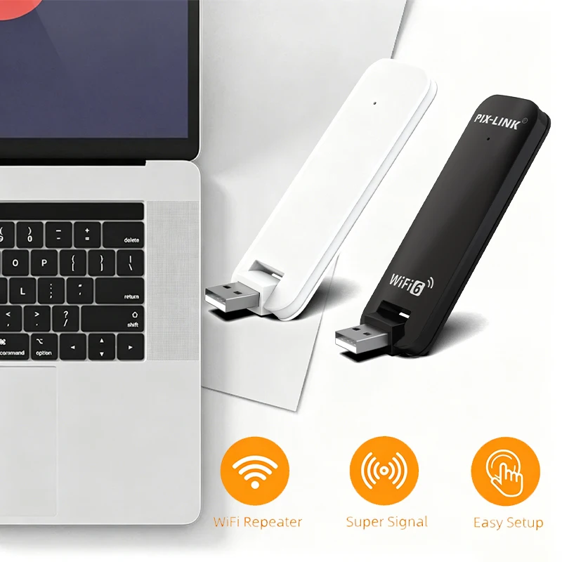 

PIX-LINK UE08AX 900Mbps WiFi 6 Repeater USB Extender Wireless Router Home Office Wireless WiFi Adapter Connects 20 Devices