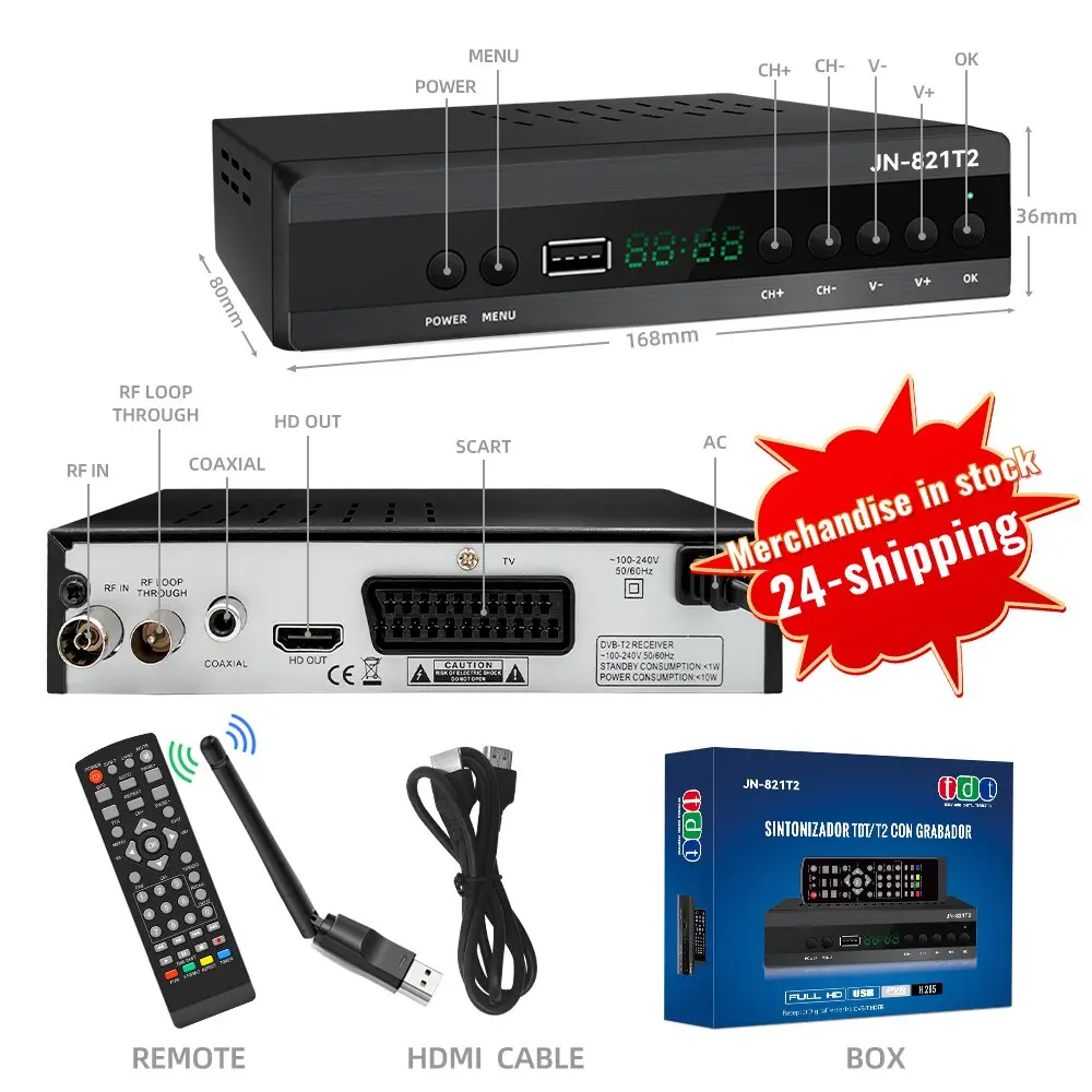 جهاز فك ترميز أرضي رقمي DVB T2 H.265 HEVC جهاز استقبال تلفزيون سكارت HD PVR موالف تلفزيون مع جهاز تحكم عن بعد عصا تلفزيون للمملكة المتحدة، SE،FI، إيطاليا
