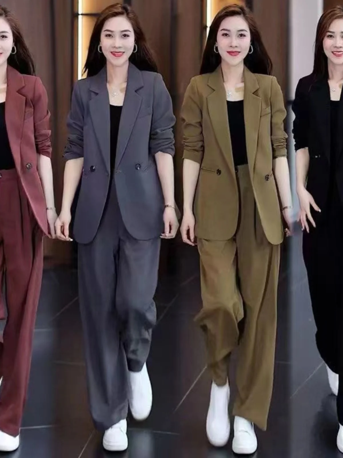 

Повседневный женский костюм-тройка больших размеров: корейский стиль, широкие брюки, жакет, брюки с высокой талией, модный комплект