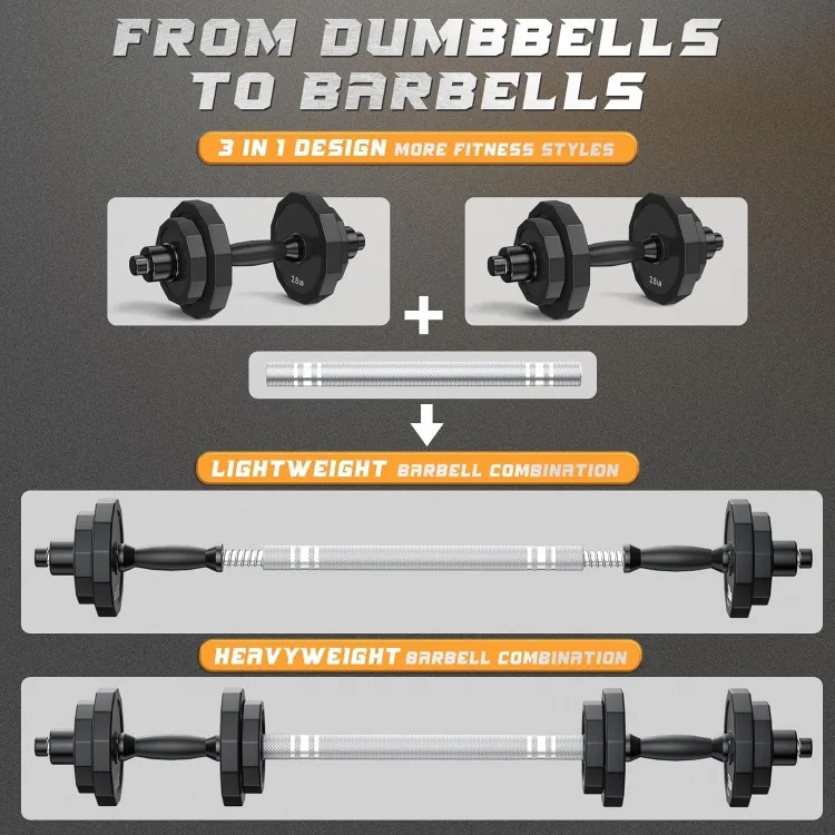 Weights Dumbbells Set, Adjustable Dumbbell Sets 22Lbs 44Lbs 66Lbs 88Lbs with Solid Steel, Barbell Free Weight Set