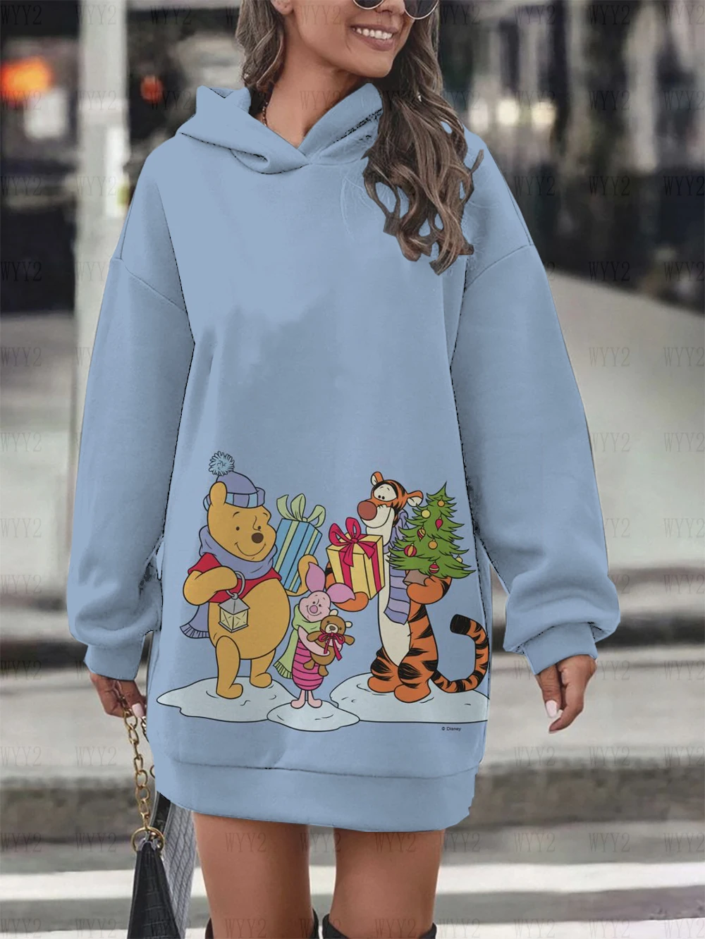 Women\'s Clothing Disney Christmas Winnie the Pooh Print Pullover Sweatshirt Women\'s Party Dress Fashion Street Style Sweatshirt