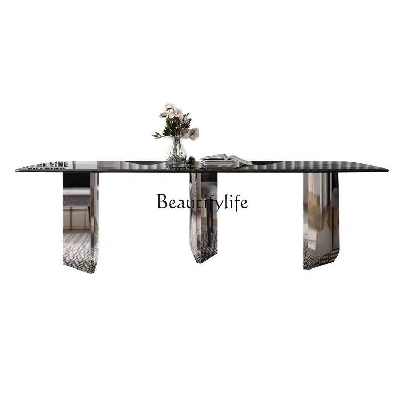

Italian Minimalist Tempered Glass Dining Table Modern Simple Light Luxury Large Household Dining Table