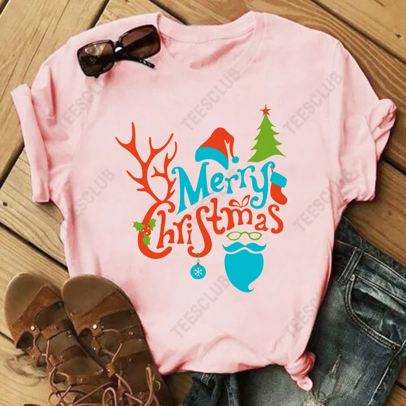 Christmas Tree Pink T Shirt  New Christmas Tree Printed Men's and Women's Casual T-shirt Graphic T Shirts  Tops