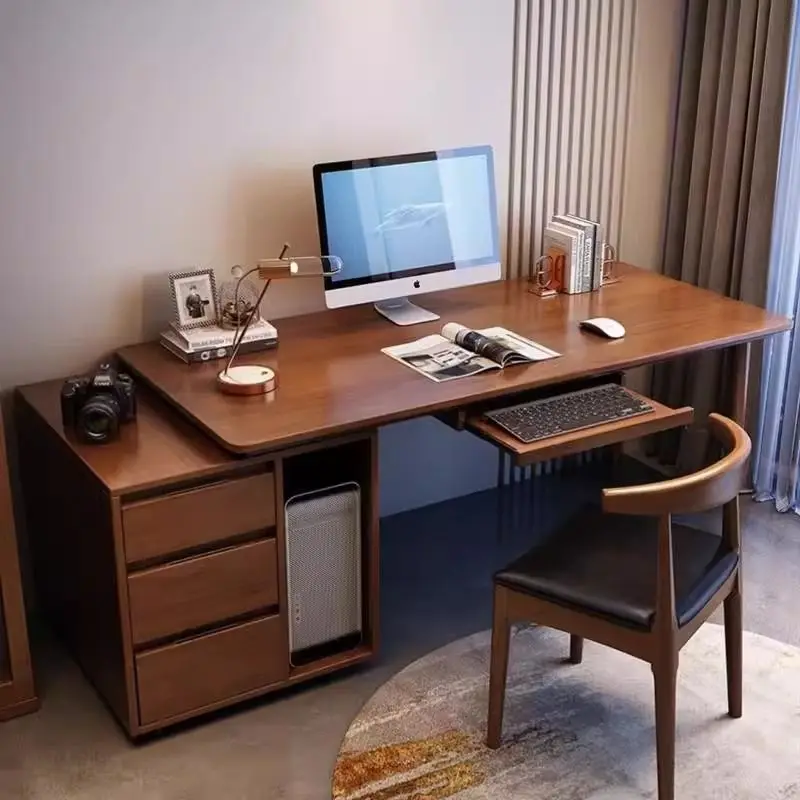 

Desktop computer desk all solid wood double bookcase integrated desk