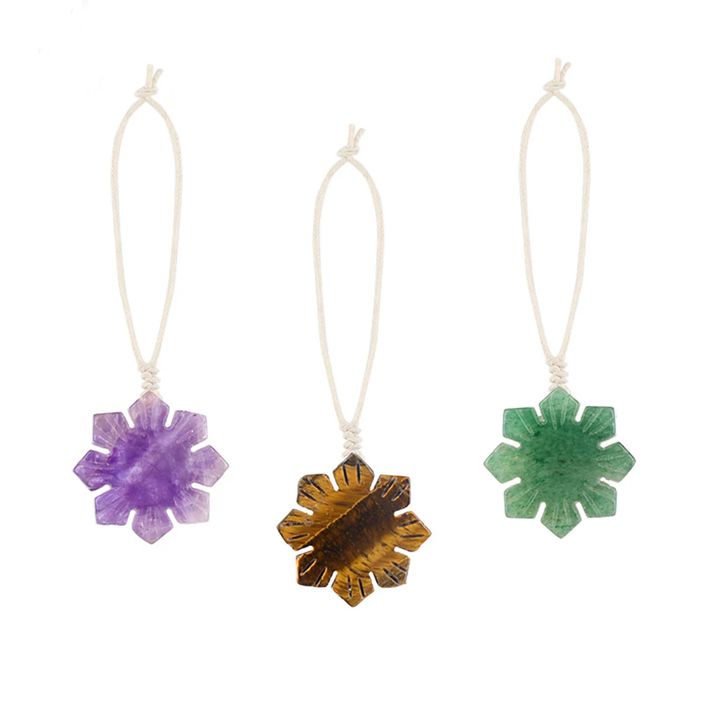Natural Crystal Snowflake Ornament, Christmas Tree Hanging Decoration, Amethyst/Tiger Eye/Green Aventurine Gemstone Craft Gift