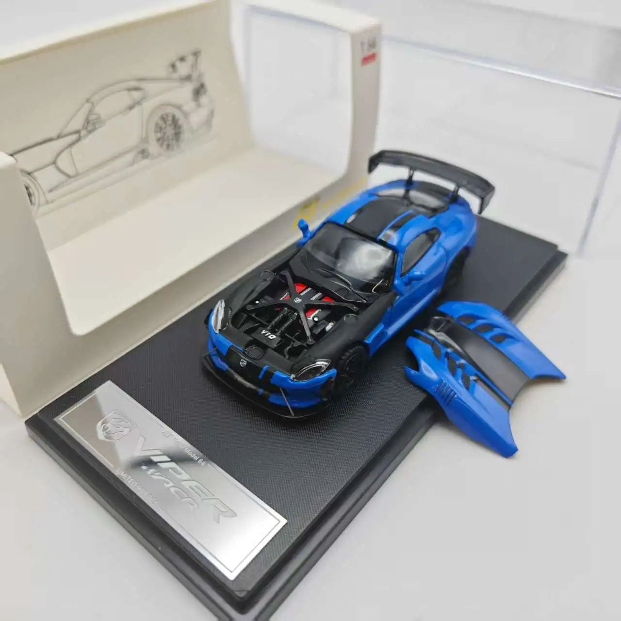

Модель Hone HM 1:64 Viper ACR, ограниченная серия, синяя модель автомобиля из сплава, передняя крышка, открывающаяся