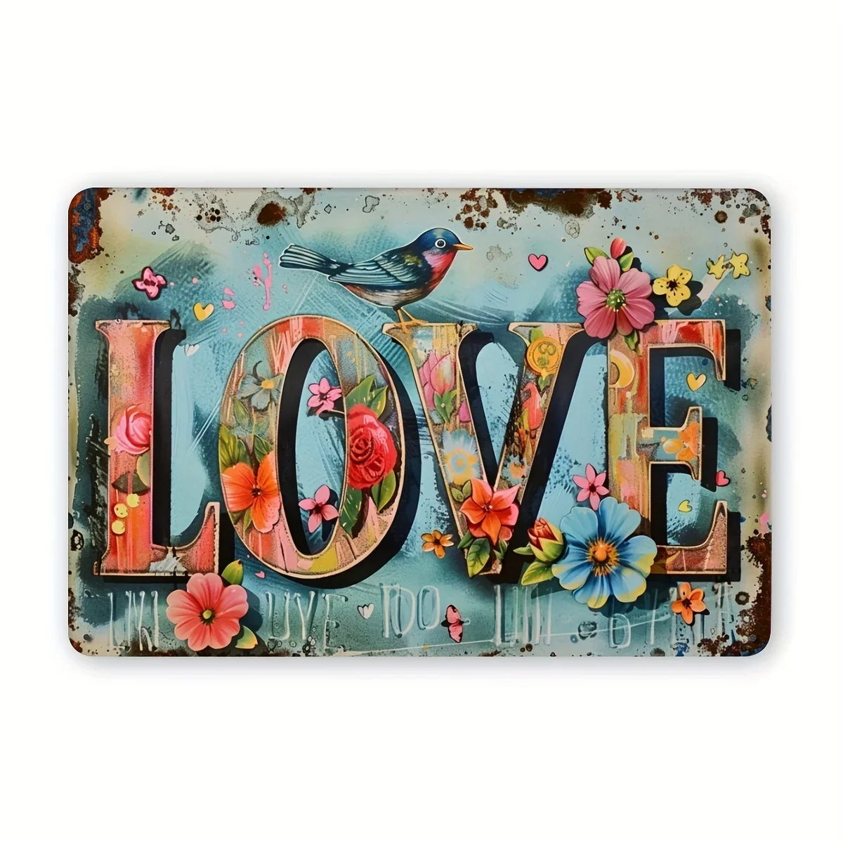 Vintage Love & Peace Metallblechschild – 30,48 x 20,32 cm |   Rostfreie Eisenwandkunst für Zuhause, Bar, Café und Außendekoration, perfekt für