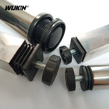 4 قطعة الحصير القدم الأسود قابل للتعديل مع الجوز جولة/مربع البلاستيك تقطيع نهاية غطاء الأنابيب التوصيل الأثاث غطاء أنبوب وسادة للقدم