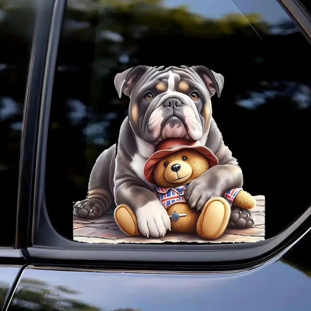 15x15cm Dog and Bear Self-Adhesive Vinyl Decal, Used for Car Windows, Bumper, Laptops, Waterproof Exterior Car Accessories