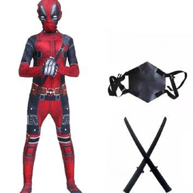 New Movie Superhero Deadpool Mask Bodysuit Halloween Kids Cosplay Party Costume Sword Bag Jumpsuit New Year gift carnival game