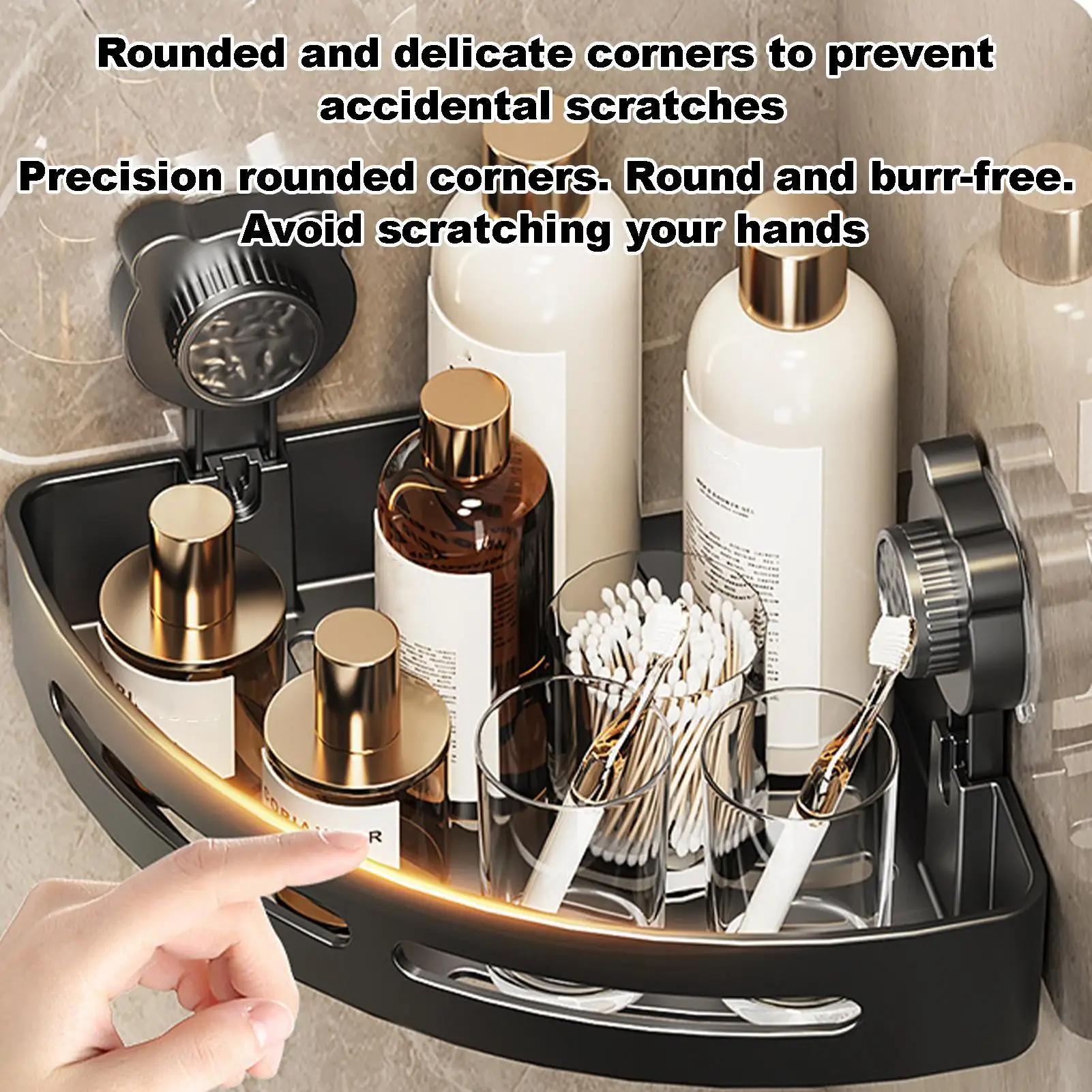 Triangle Wall-Mounted Corner Shelf Suction Cup Storage Organizer No-Drill Bathroom Corner Storage Rack for Kitchen Toilet Laundr