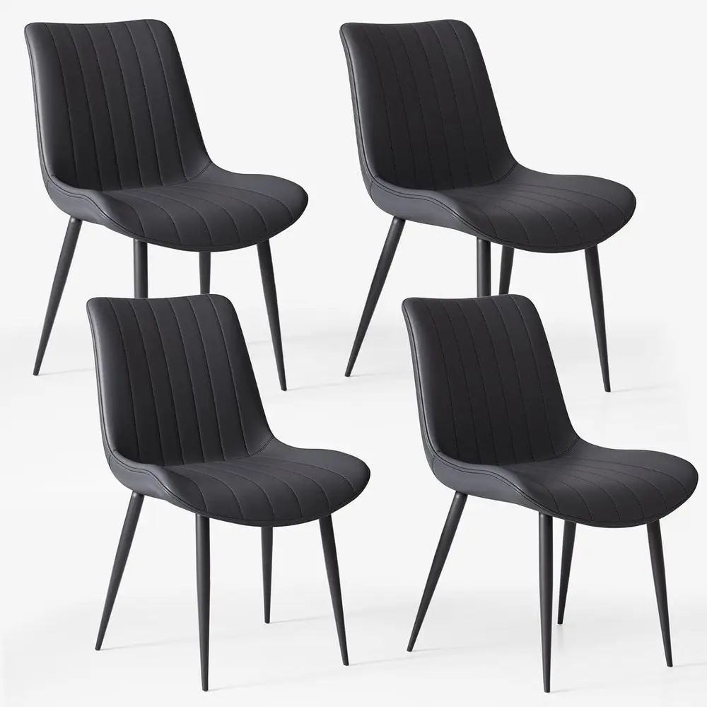

Modern Upholstered Dining Chairs Set of 4 with Faux Leather, Comfortable Cushions, and Black Metal Legs for Kitchen, Dining Room