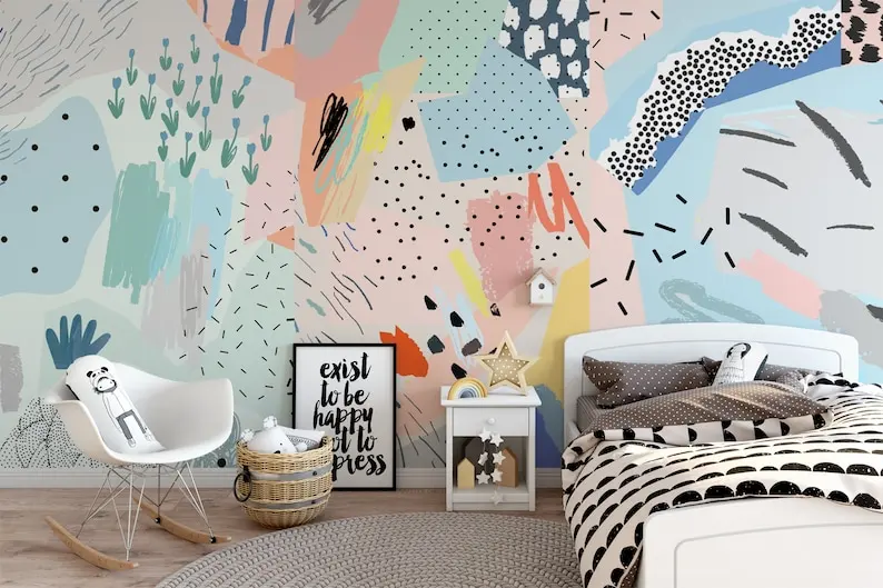 Art Wallpaper Peel and Stick | Colorful Abstract Shape Art Wall Mural