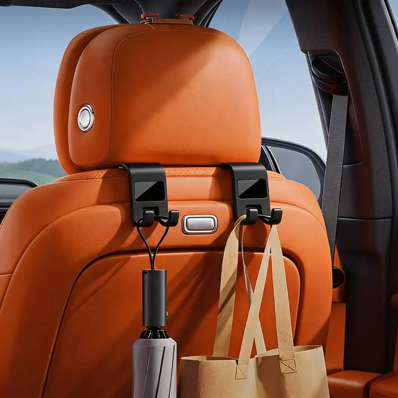 4Pcs Car Headrest Hooks, ABS Rotatable Hidden Backseat Hanger, 55LB Load, Multifunctional Car Hook for Bags Grocery
