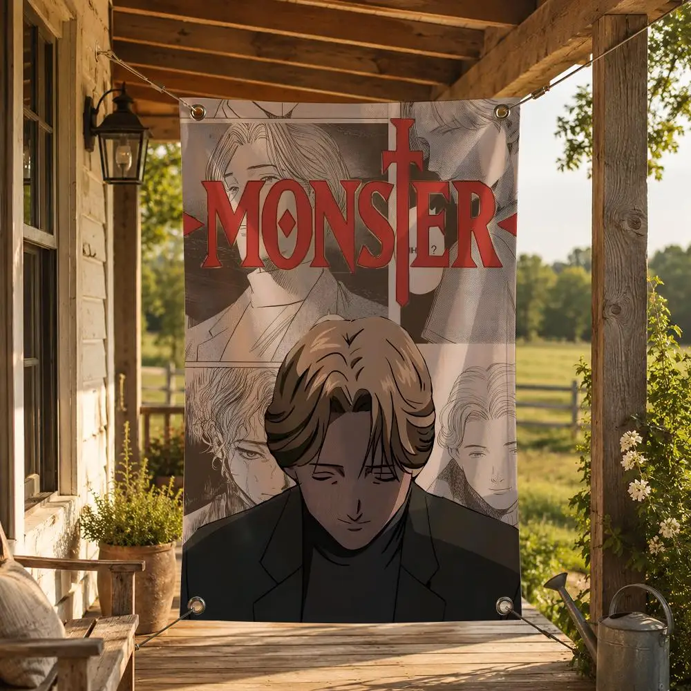 Anime Naoki Urasawa's Monster Flags Decorative Flag Banner for Indoor Outdoor Wall Garden Yard Porch Patio Home Party Decor