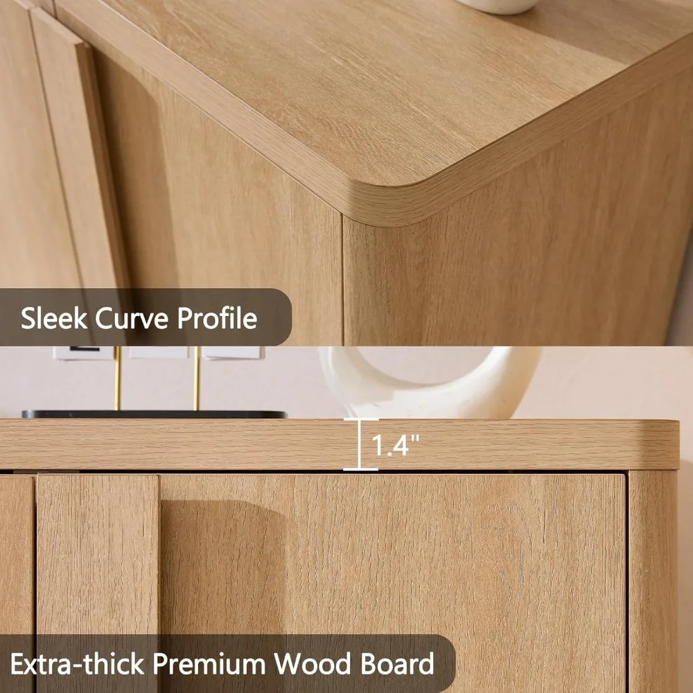 خزانة بوفيه جانبية مقاس 34.5 بوصة مع تخزين، وخزائن ذات مميزة حديثة مع مقابض منحنية وأرفف قابلة للتعديل، و4 أبواب لبار القهوة #3