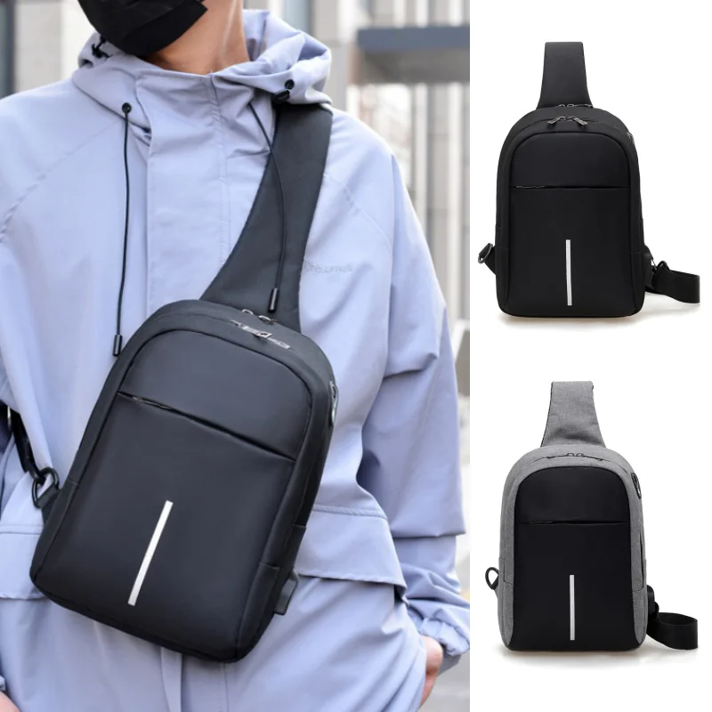 

New Casual Men's Chest Bag, Portable Charging Headphone Jack Crossbody Bag, Water-resistant and Multi-purpose Single-shoulderbag