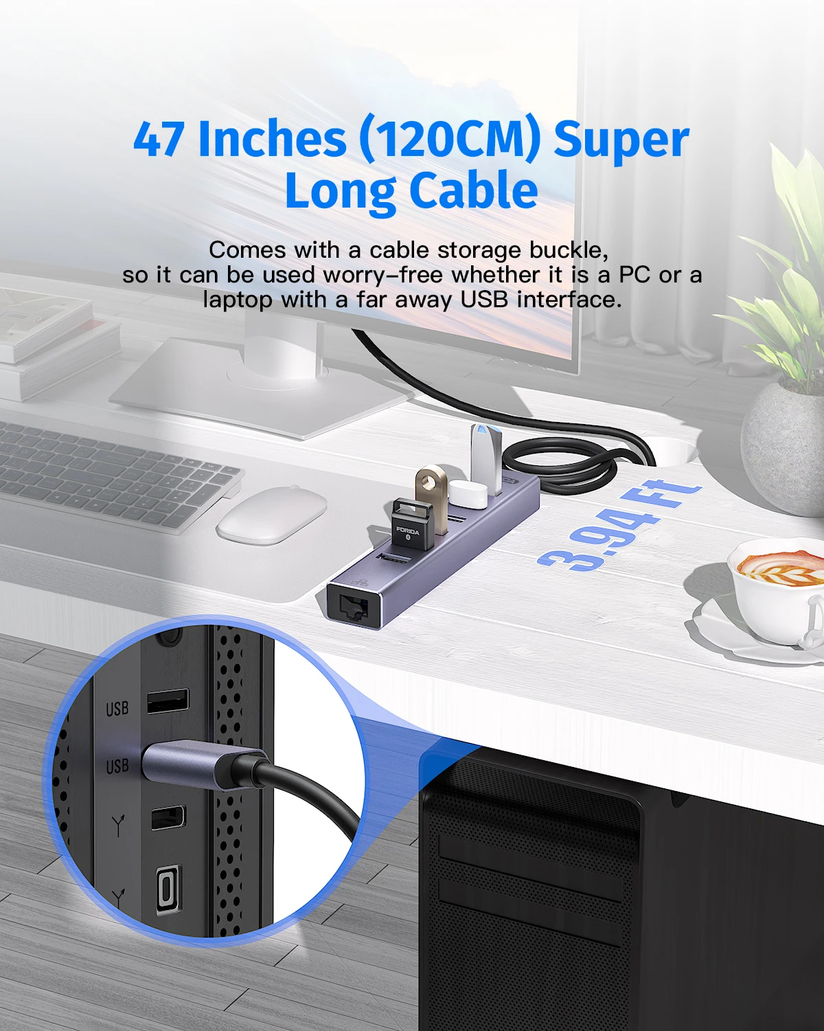 Forida USB 3.0 Hub 8-in-1 USB to Network HUB with 6 USB 3.0 Data Transmission Gigabit Ethernet Port and 5V/3A Power Adapter Hub