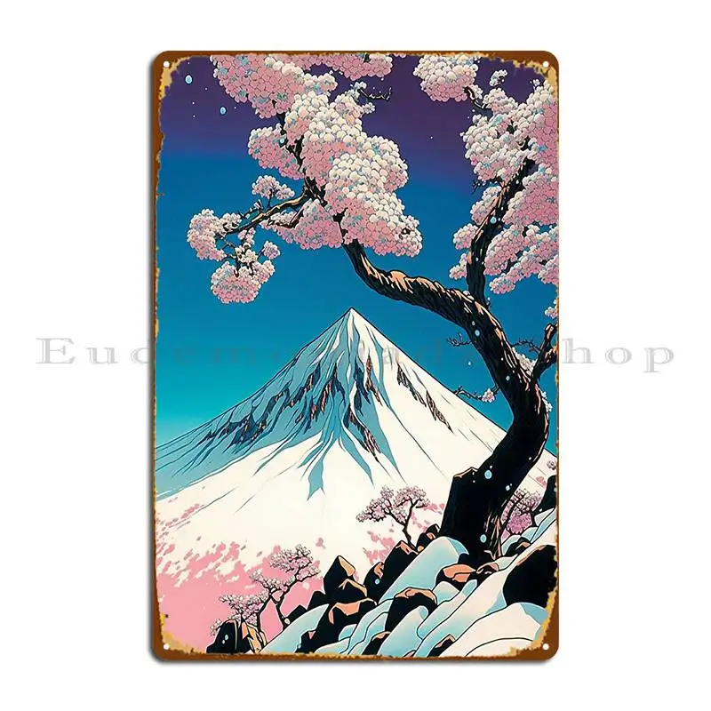 Snowy Mountain Sakura Tree Metal Plaque Poster Plates Print Cave Club Wall Pub Tin Sign Poster