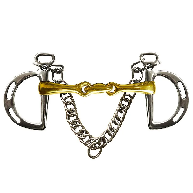 

Horse Bit Copper Mouth Harness W/Curb Hooks Chain Stainless Steel Center Roller with Trims for Equestrian Horse Bridle