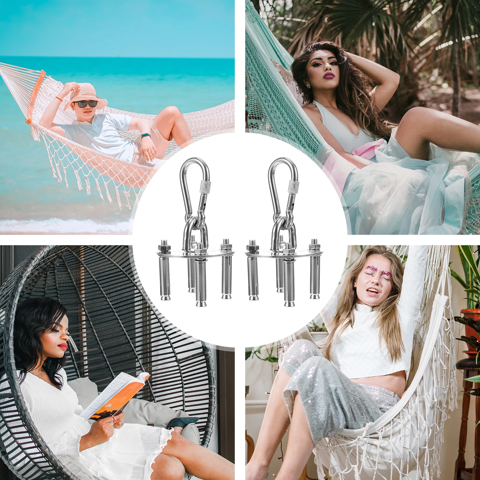 

2 set 2 Sets Stainless Steel Ceiling Hooks For Hanging Chair Swing Hammock Punch Bag Heavy Duty Aerial Suspension Hook Durable