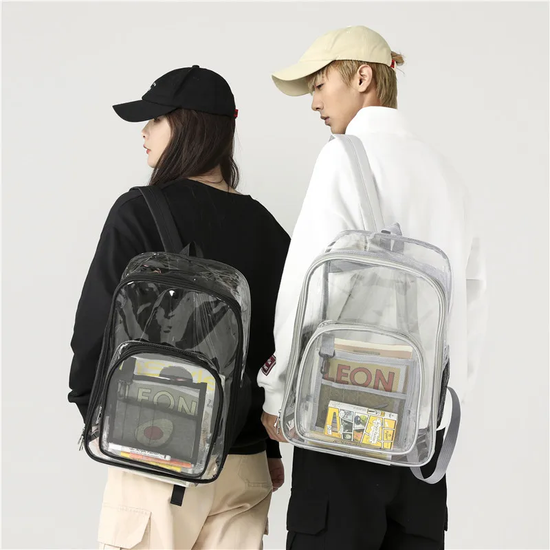 Sac à dos transparent en PVC imperméable pour hommes et femmes, sacs pour étudiants, sacs à dos solides, haute capacité, filles, mode, nouveau