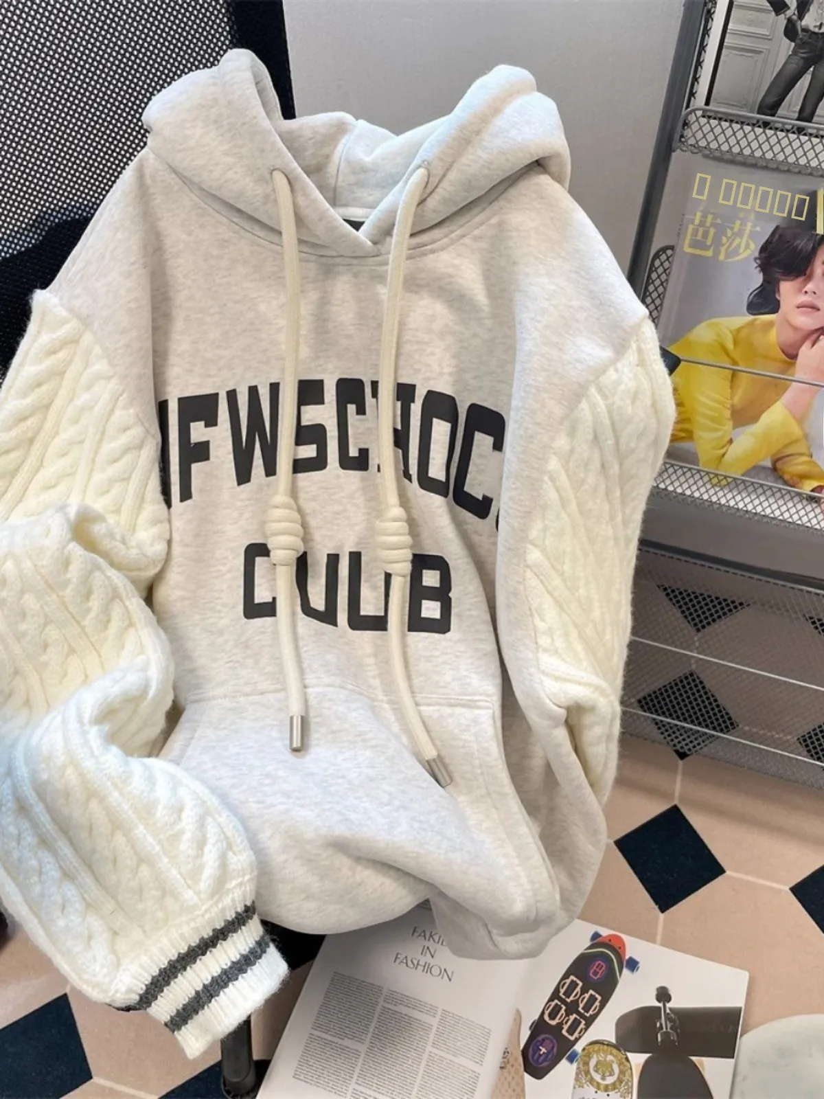 

Extra Large 300 Pou Knitted Sve Patchwork Hoodie Men's Loose Casual Outerwear Autumn Winter Trendy Brand Youth ular