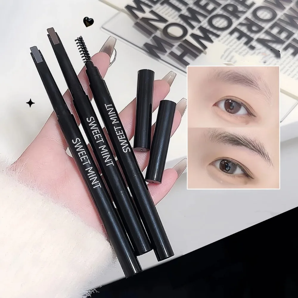 1Pc 방수 회전식 그레이 브라운 눈썹 연필 블루밍 없음 부드러운 매트 더블 헤드 오래 지속되는 눈썹 문신 펜 메이크업