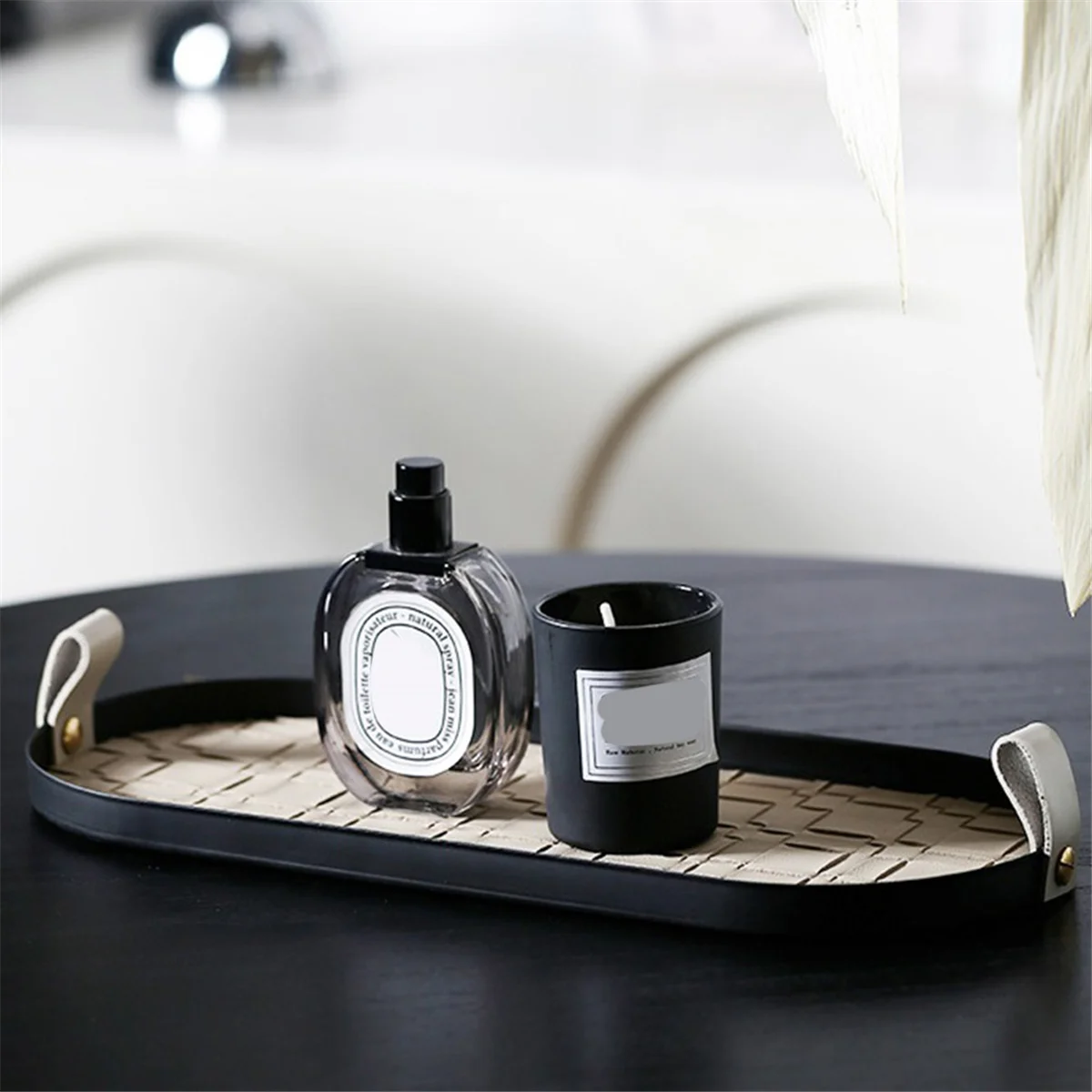 HHTL صينية تخزين منسوجة مجوهرات حديدية صينية تخزين سطح المكتب مستحضرات التجميل مفتاح علبة مجوهرات صينية زخرفية معدنية مستطيلة #6