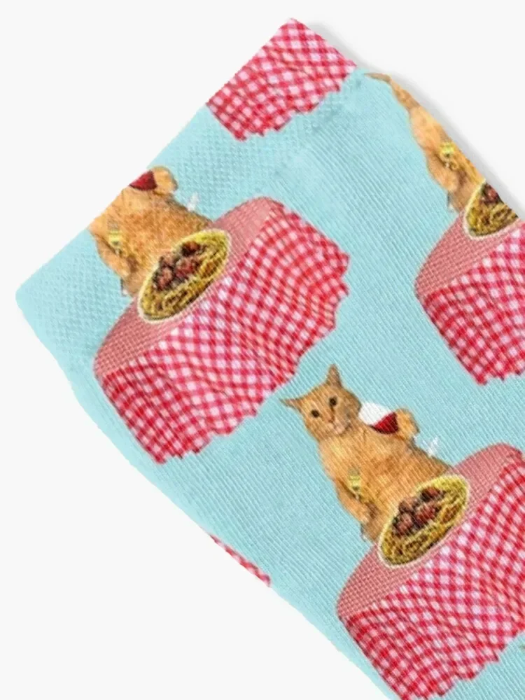 Cat with a plate full of spaghetti and meatballs. Socks Stockings man new in's Men Socks Luxury Brand Women's