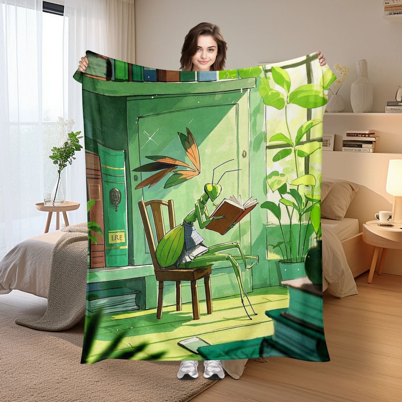 

Mantis Inspired Anthropomorphic Design Blanket For Reading Nook With Stool And Garden Aesthetic Warmth For Indoor Outdoor Use