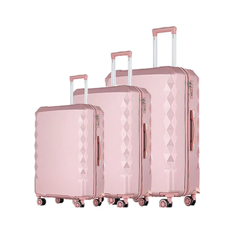 Trio de Malas Pretas ABS, Bagagem Exterior Leve e Durável, Flexível e Resistente, Prata e Ouro Rosa, 20 "24" 28"