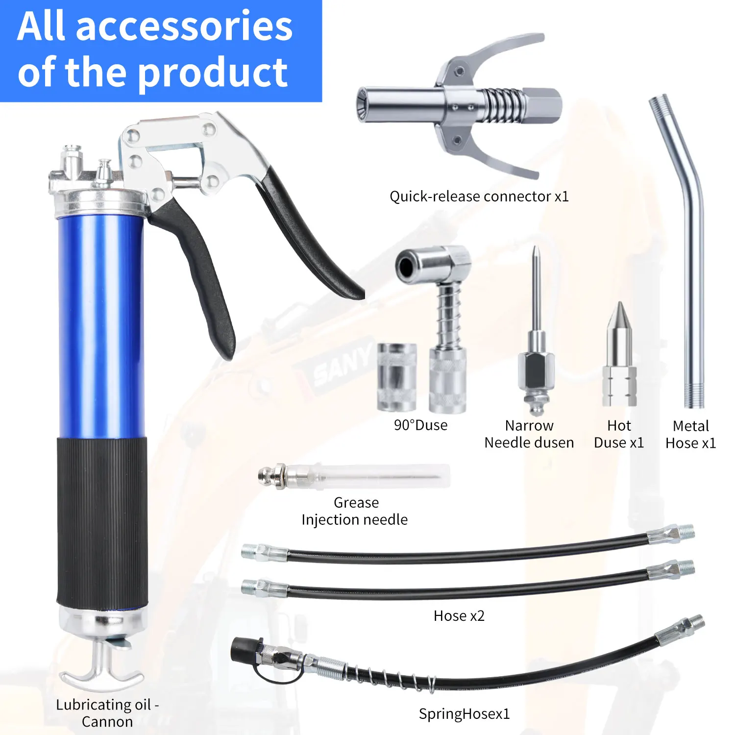 11 Stuks 8000 PSI Vetspuit Set Hogedruk Handmatige Vetspuit Met Flexibele Slang Auto Smeerolie Reparatie Tool