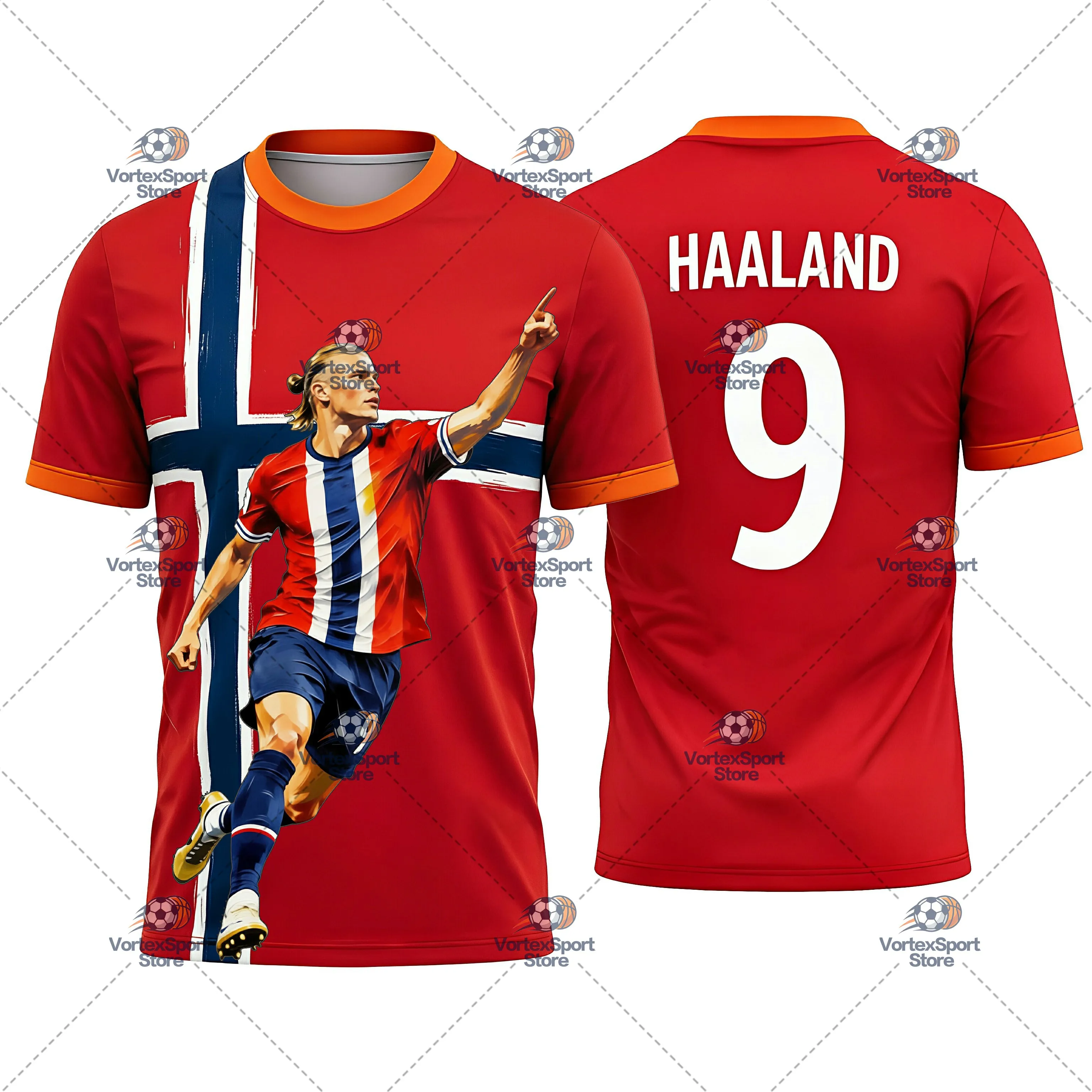 Explosions Kinder- und Herren-Fußballtrikot Haaland Nr. 9, Schnelltrocknend, Alle Größen, Kurzarm, O-Ausschnitt, Norwegen Fußballfan-Trikot – Detail 7
