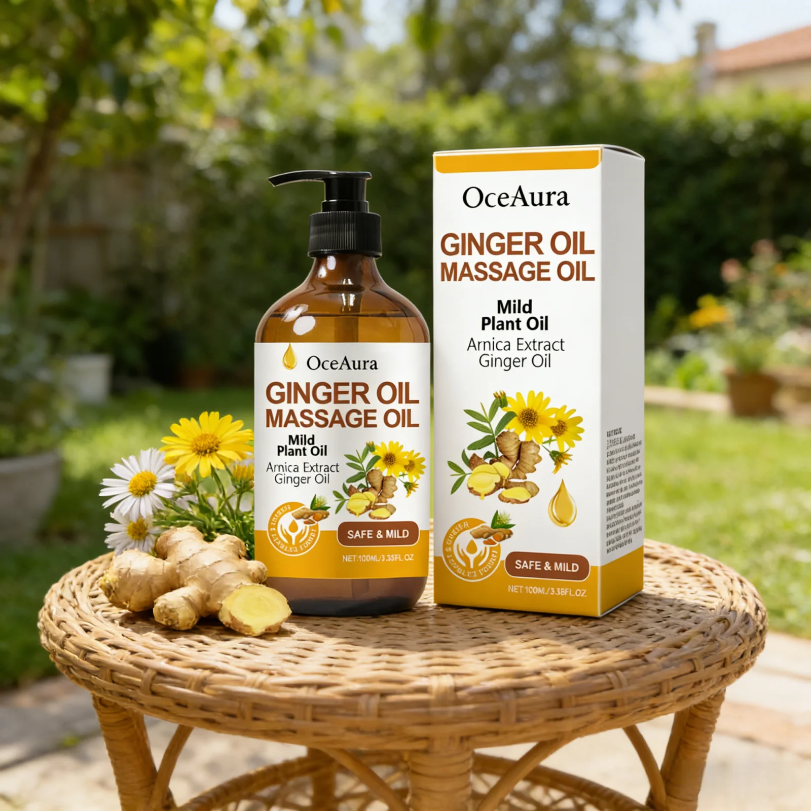 OceAura Ginger Oil Relaxing Body Deep Moisturizing Soothing Warm Multi Purpose Care Skin Repair Arnica Extract Massage Oil 100ml