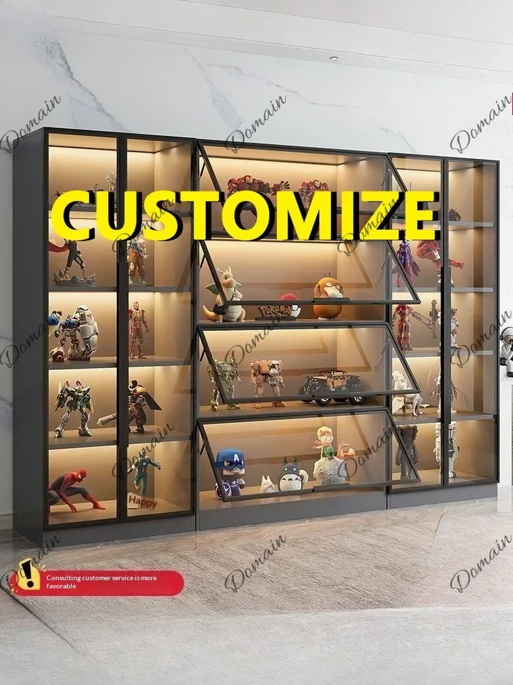 PL Customizable Figure Display Cabinet Tempered Glass Door LED Light Large Capacity Layered Storage Aluminum Frame Eco Living Z