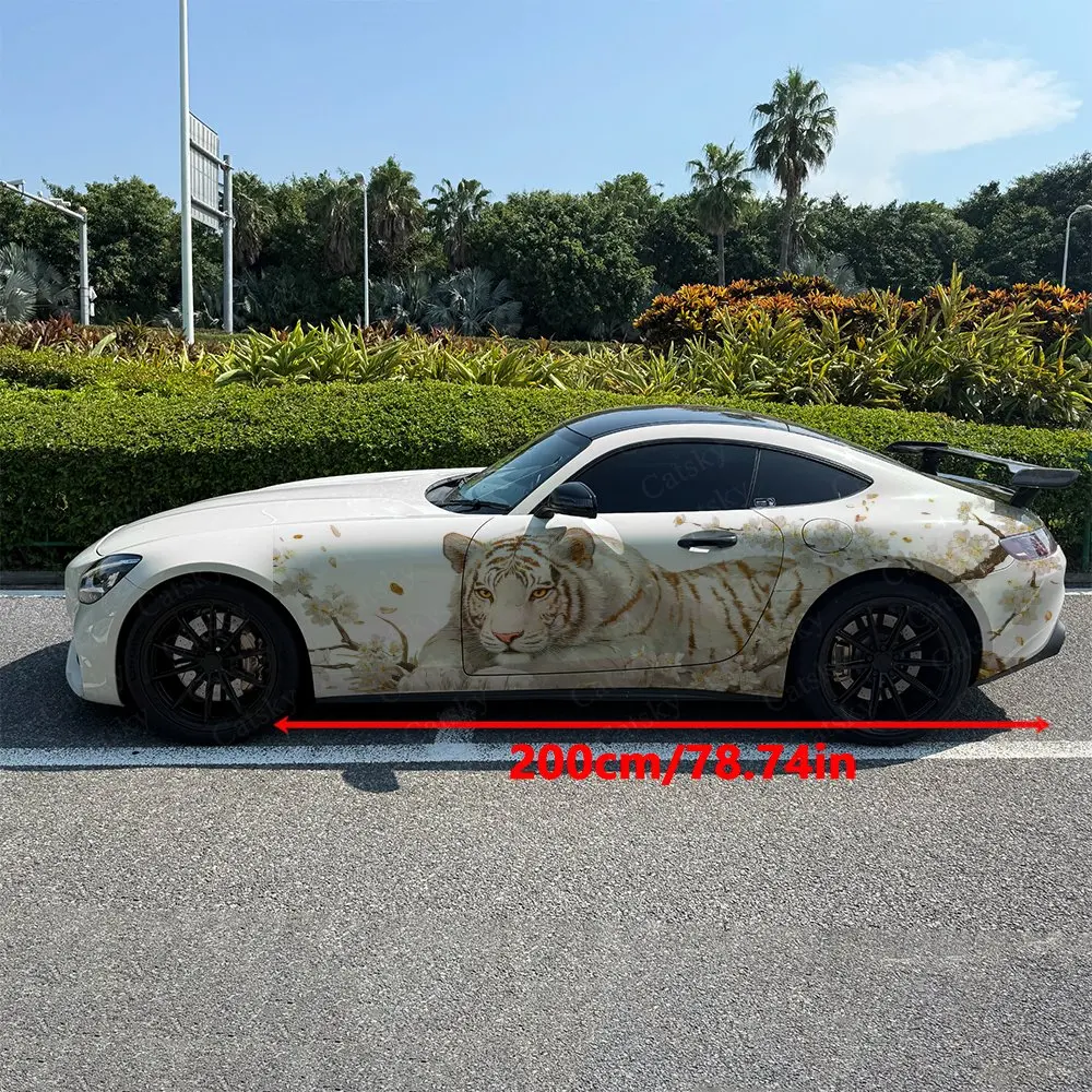 2pcs Blossom Cluster Tiger Car Side Wraps, Self-Adhesive PVC Waterproof & Scratch-Resistant Stickers, Car Accessory Gift