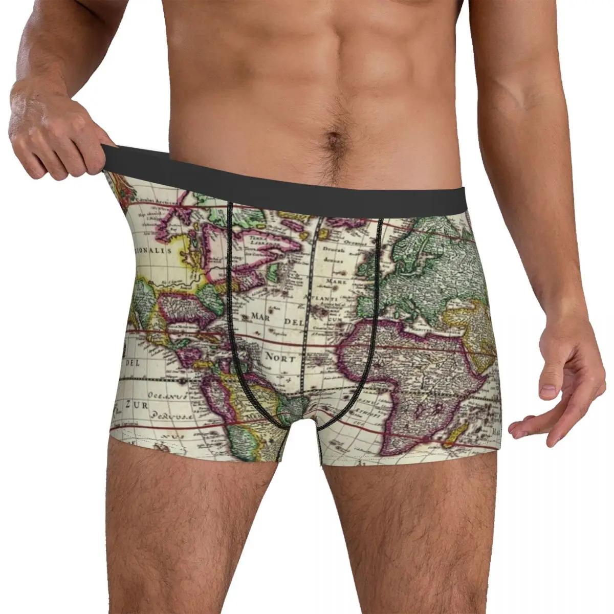 

Earth Map Underwear Vintage 1652 World Map Men Boxer Brief Classic Boxer Shorts High Quality Print Large Size Underpants