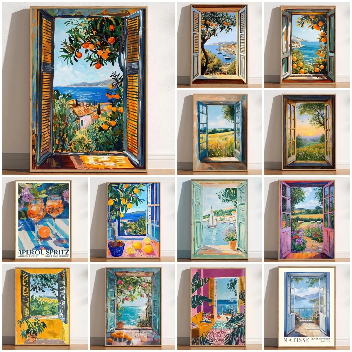 Retro Abstract Open Window Print, Fauvism Painting, Modern Exhibition Print, Countryside Vineyard, Vintage Landscape Poster