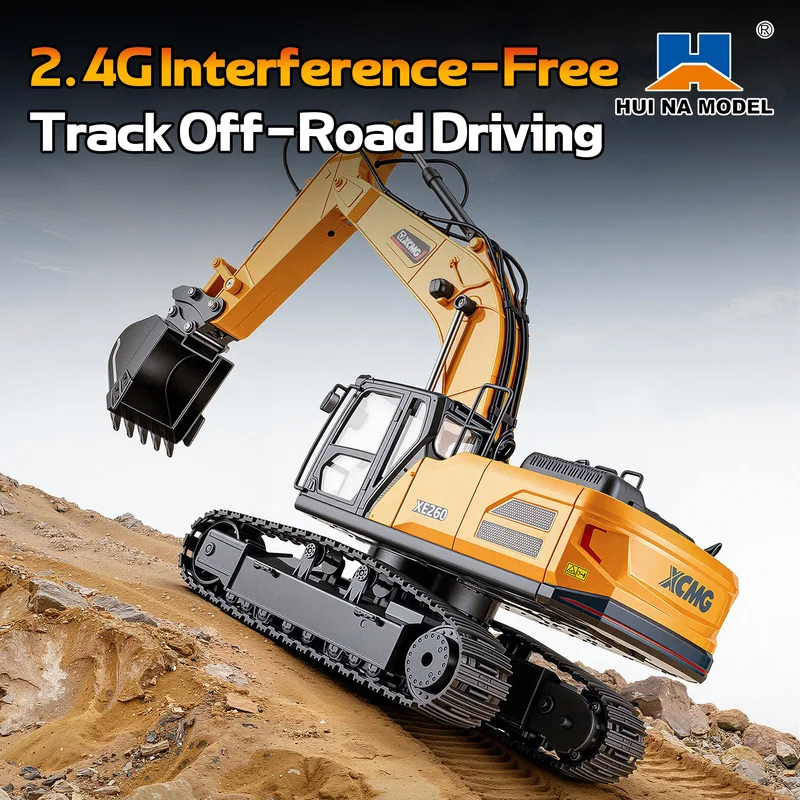 Huina Rc Excavator 1/24 Remote Control Digger 360 Degree Rotation Metal Bucket Light Sound Construction Vehicle Model