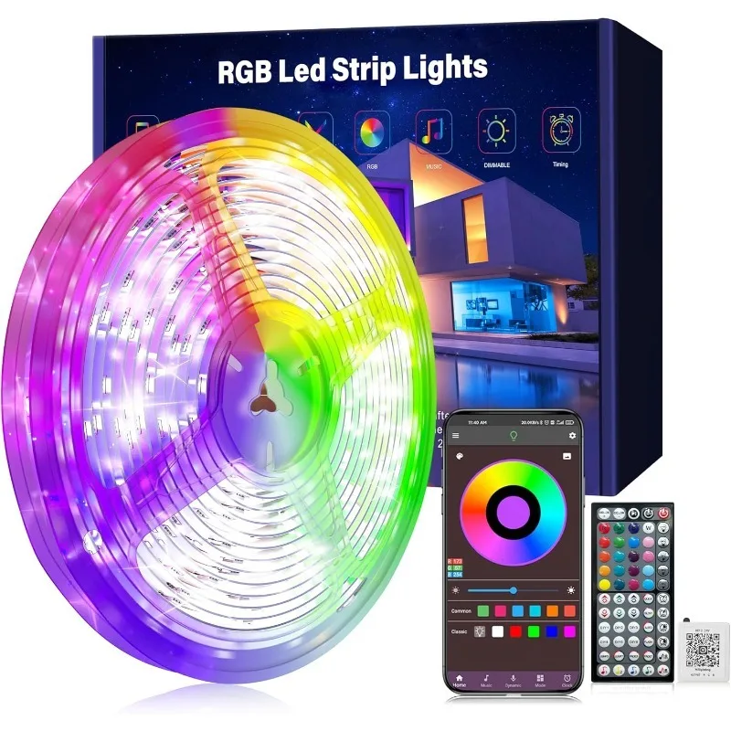

Led Lights for Bedroom 100ft (1 Rolls of 100ft) Music Sync Color Changing Led Strip Lights with 60 Key Remote and App Control RG