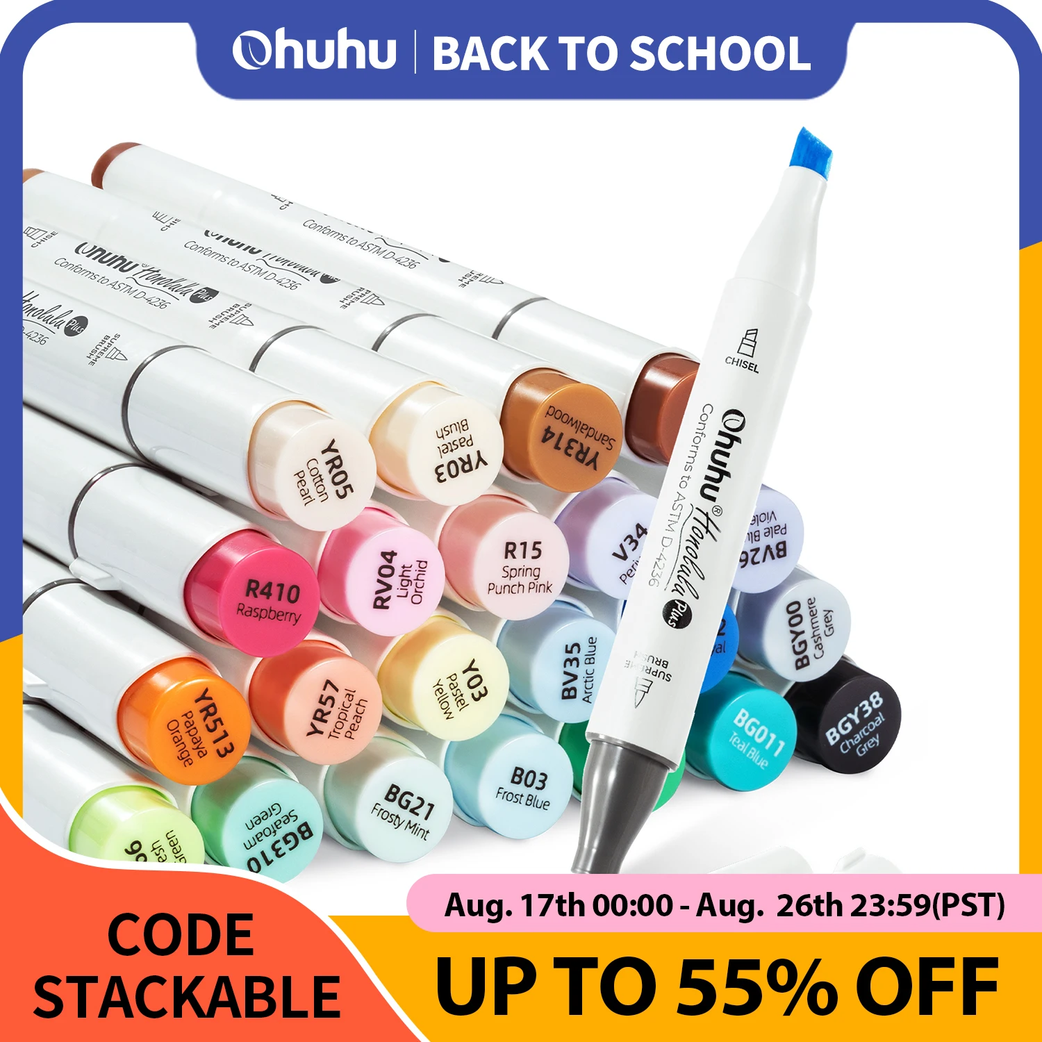 Ohuhu Honolulu Plus Alkoholmarker in 24 Farben, Kunstmarker-Set mit doppelter Spitze, nachfüllbarer Markierungsstift, zum Ausmalen, Illustrationen, Zeichnen