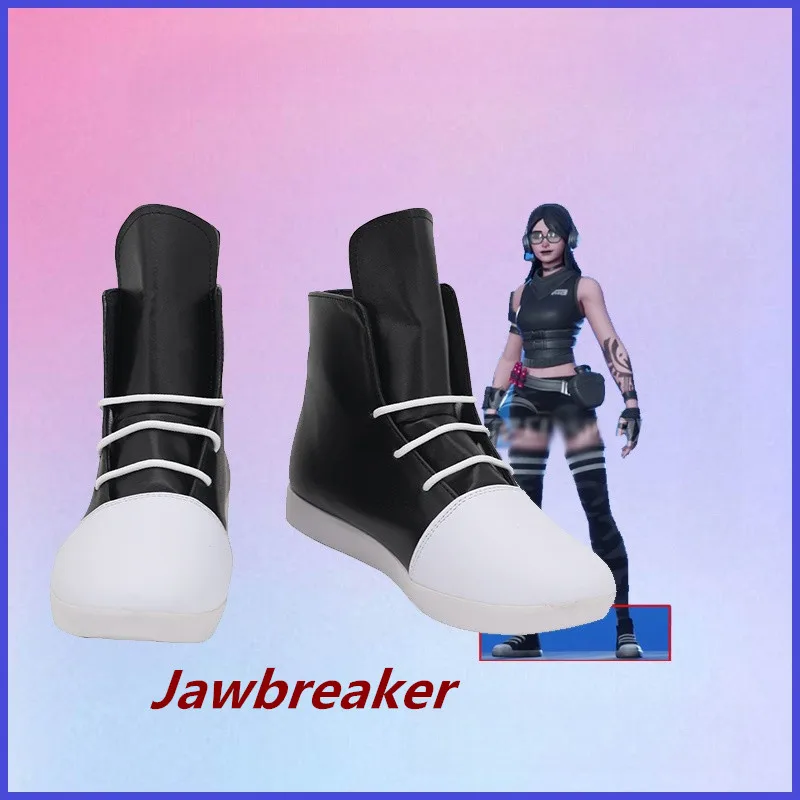 

Fort Night Jawbreaker Косплей Костюм Обувь Черно-белые ботинки ручной работы из искусственной кожи