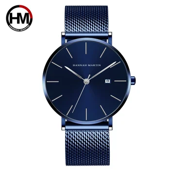 Hannah Martin Japan men&#x27;s watch dark blue Japan quartz waterproof stainless steel fashion Business calendar Ultra-thin watch