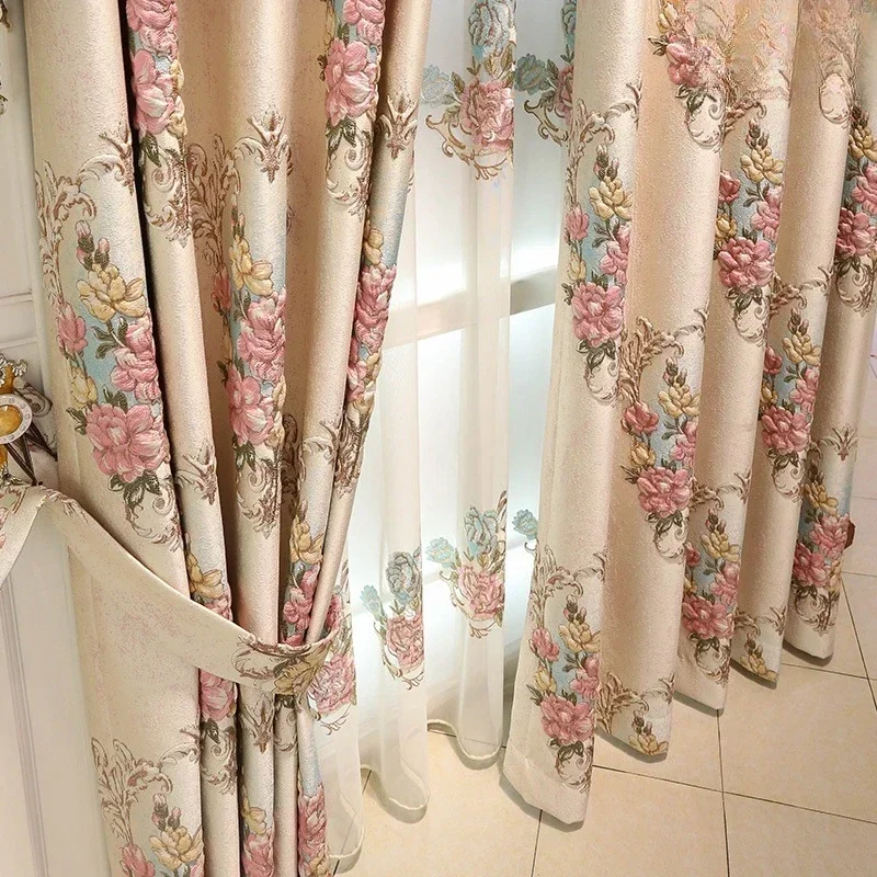 Luxury European Curtains for Living Dining Room Bedroom Thickened Jacquard Fabric Grand Embossed Full Shading Curtains