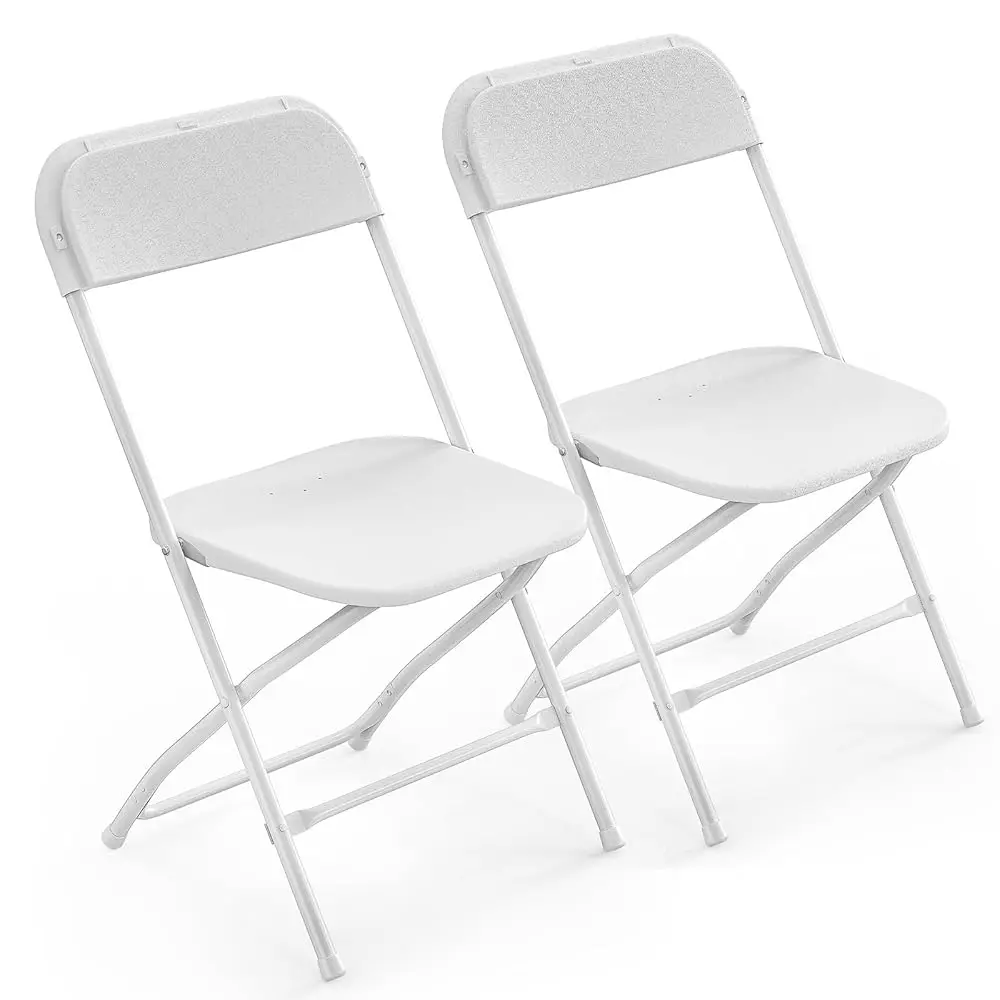 2 Pa White Plastic Folding Chair, Indoor Outdoor Portable Stackable Commercial Seat With Steel Frame 350Lb. Acity For Events