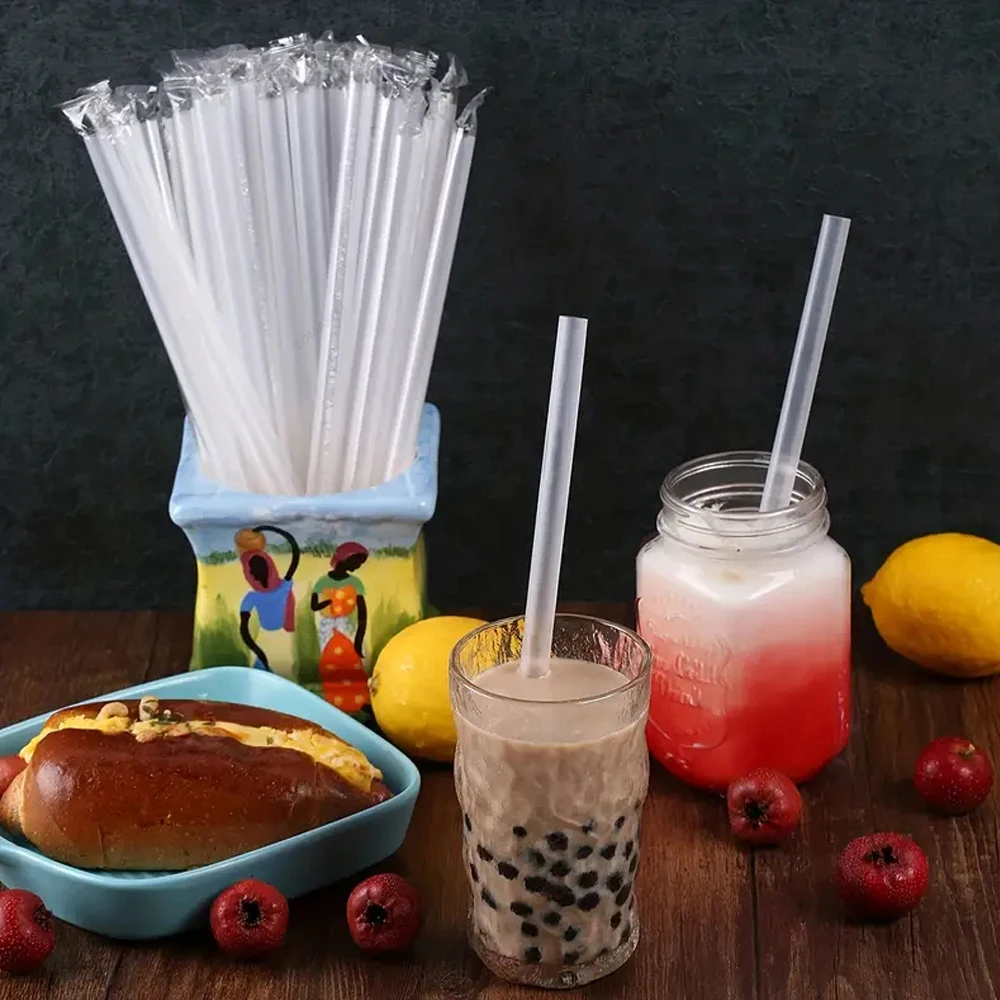 50/600Pc White Jumbo Smoothie Straws Drinking Straws Large Bubble Tea Milkshake MilkTea Straws Party Wedding Bar Home Accessory